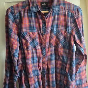 Classic Madras Plaid Long Sleeve Button-Up Shirt